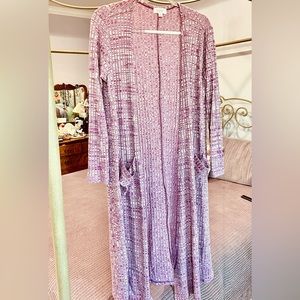 Lularoe Sarah long Light purple cardigan, size M